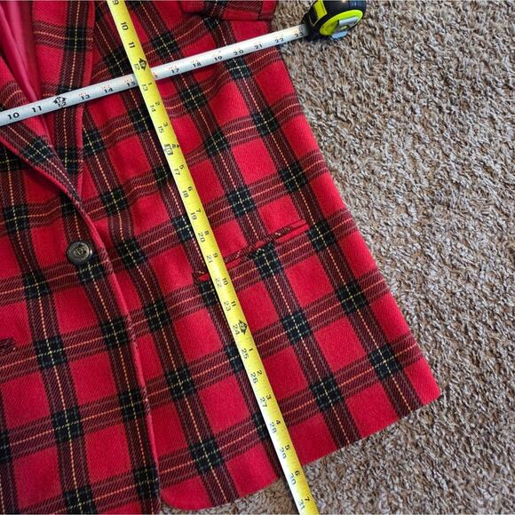 Vintage Plaid Wool Blend Single Button Blazer Sag harbor Red 16 - Picture 6 of 7